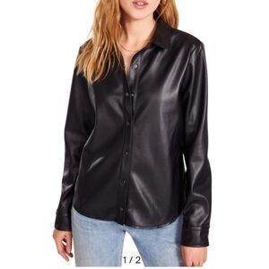 Steve Madden Faux Leather Snap Up Shirt size L